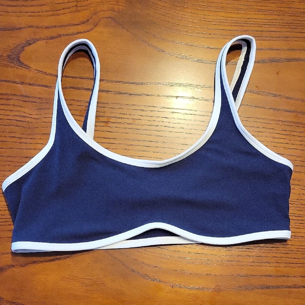 Athleta Dark Blue Sports Bra with White Accents